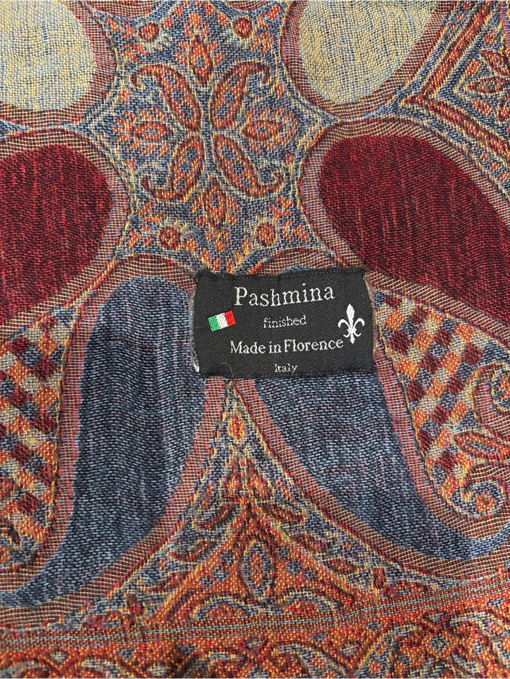 Pashmina Paisley Scarf Fringed Shawl Made in Florence Italy Boho